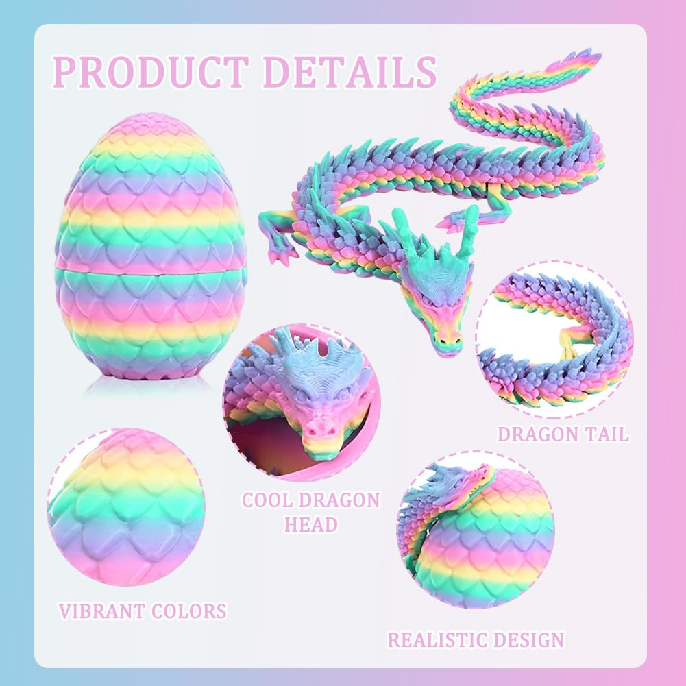 3D Snake Egg Articulating Gemstone Crystal Snake Figurine 3D Printed Dragons Dragon Crystal Dragon Fidget Toys Flexible Joints Mystery Dragon Action Figures Home Office Decor Desk Toys(Macaron Color) - Image 3