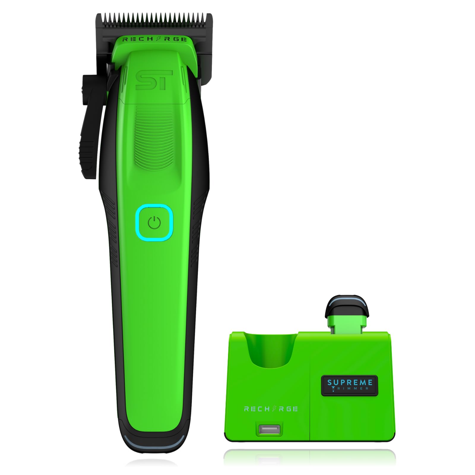 Supreme Trimmer Recharge Clipper - Professional Hair Clipper with 2 Removable Batteries, Brushless Motor, Smart Charge Stand, USB-C Charge & DLC Blades Barbers | STC779