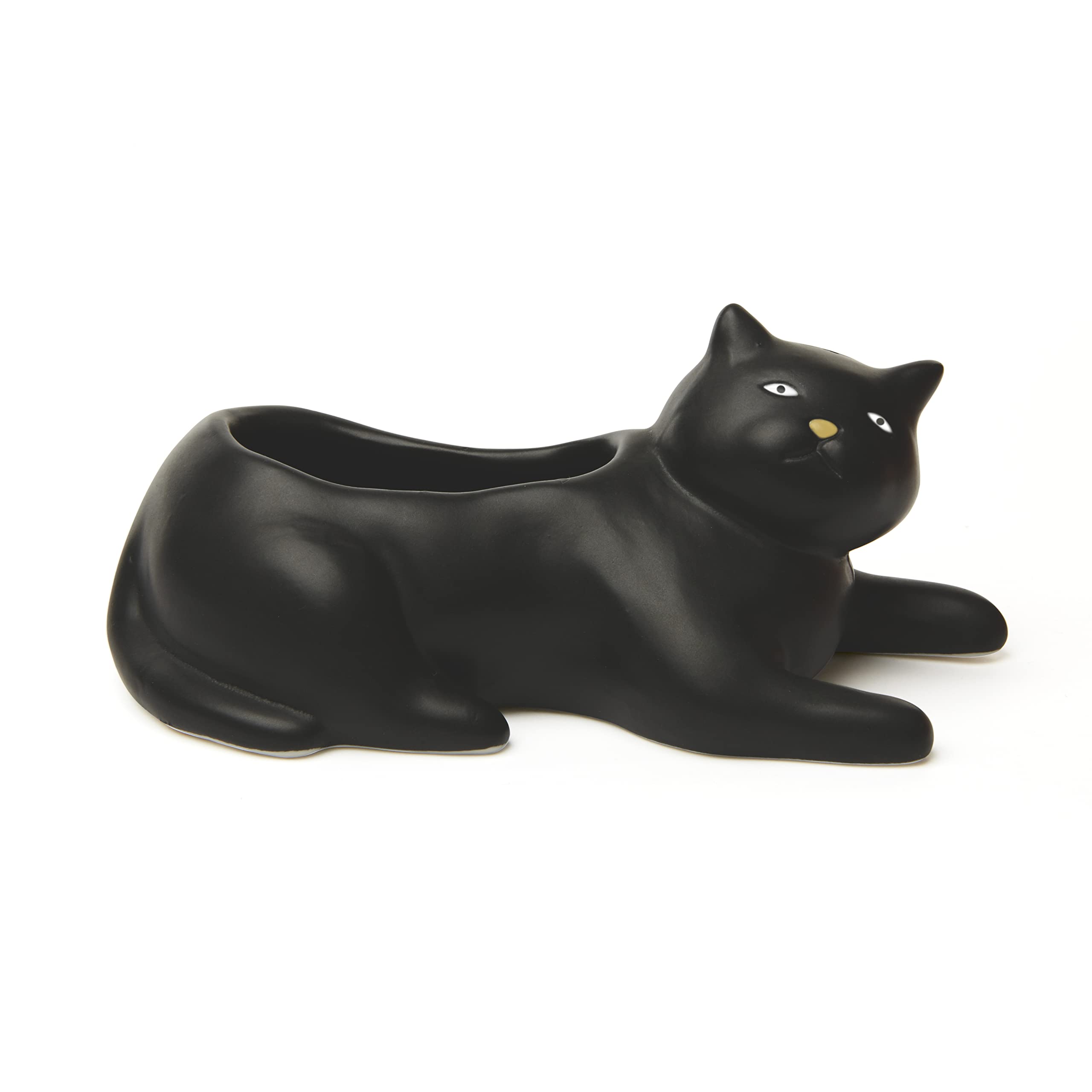 Kikkerland Cosmo - Vaso in porcellana con gatto nero, per piante grasse, erbe, piante da interno ed esterno, decorazione per la casa e il giardino