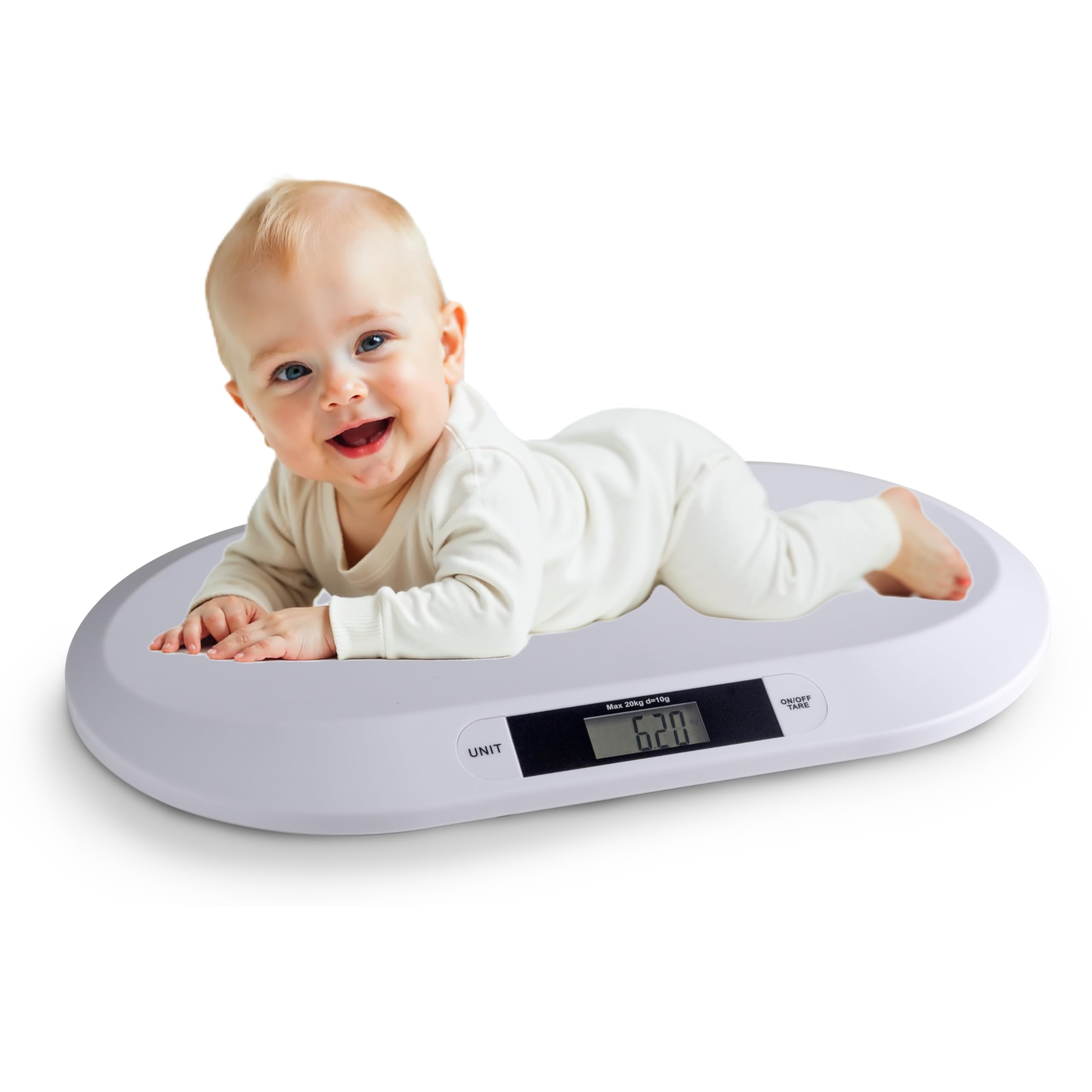 Innoliving INMD-039 Balance de bébé numérique de haute précision, fonction de serre et poids de verrouillage, écran LCD, portée 20 kg, design ergonomique pour bébés et enfants