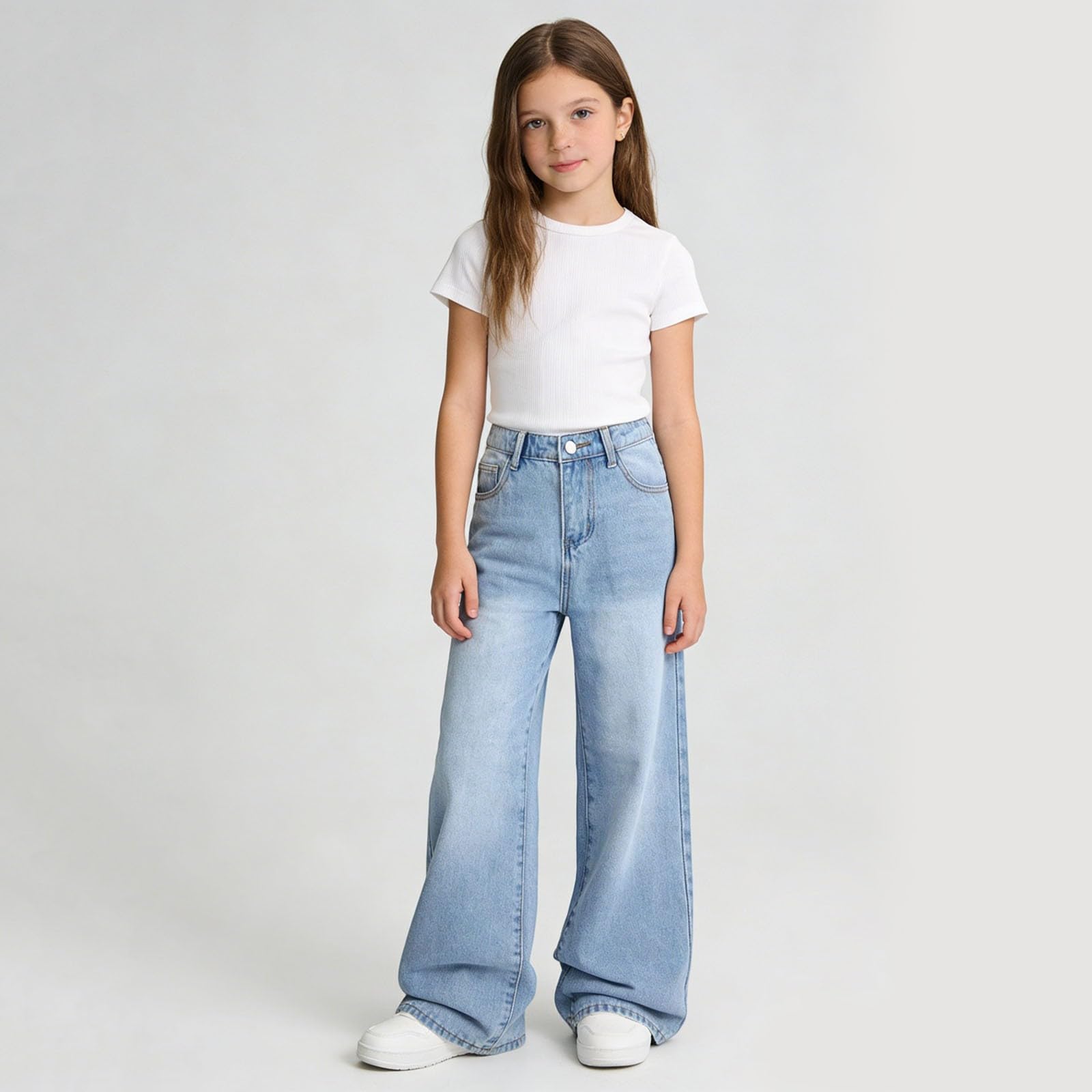Jeans Baggy-Pantaloni Larghi in Denim per Ragazze, Comodi Pantaloni Casual in Tessuto Morbido Ed Elasticizzato per Il Gioco Quotidiano