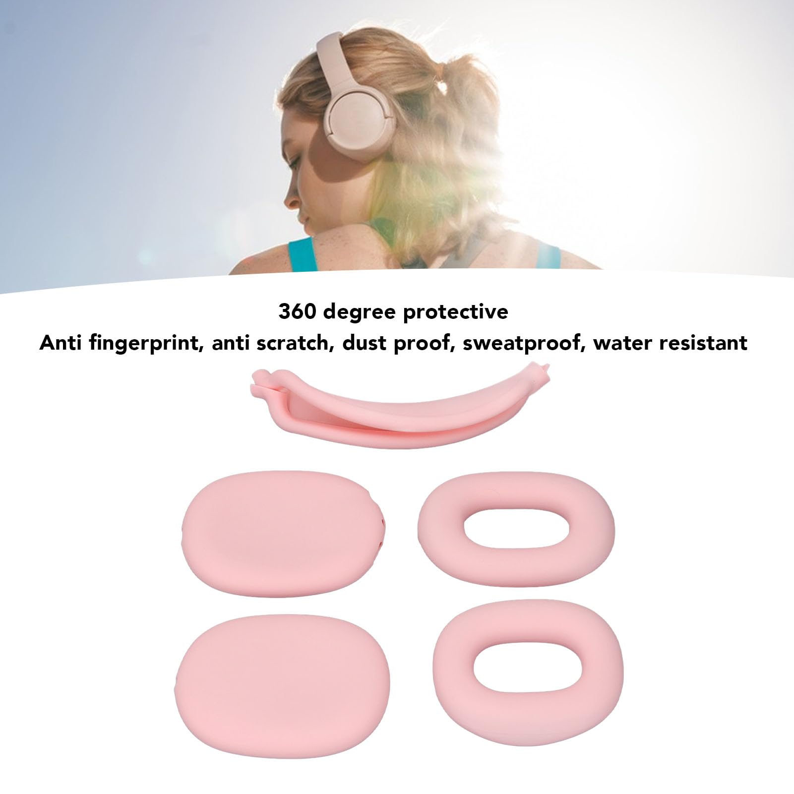 Étui Rigide pour écouteurs avec Couvercle en Silicone pour Les Oreillettes, Sac de Voyage EVA pour Casque, étui de Protection 3 en 1 pour écouteurs USB‑C avec Fonction (Rose Clair)