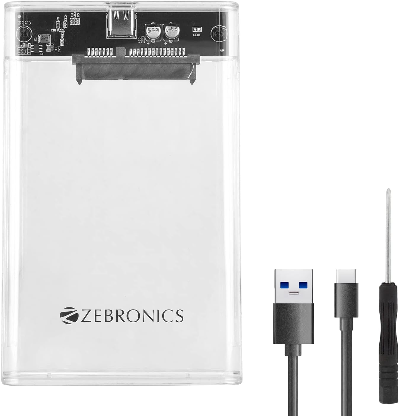 ZEBRONICS CSH01 2.5 SATA SSD Enclosure with Transparent case, Type C 3.1, Upto 5 gbps* and Upto 4TB Max Storage Capacity.