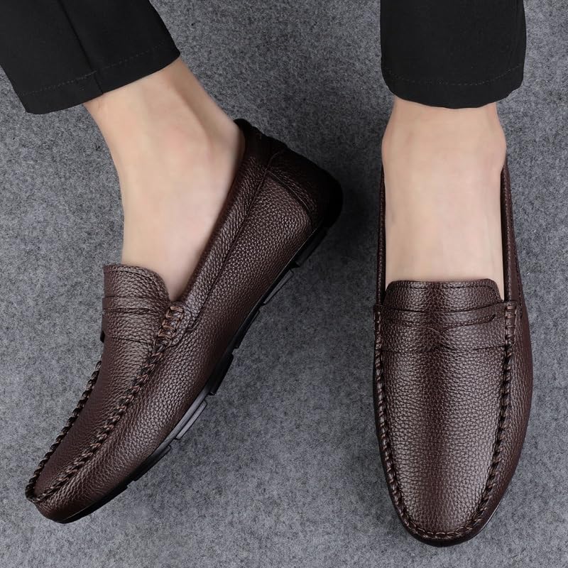 Men's Loafers Round Toe Leather Penny Loafers Resistant Comfortable Lightweight Casual Slip On4