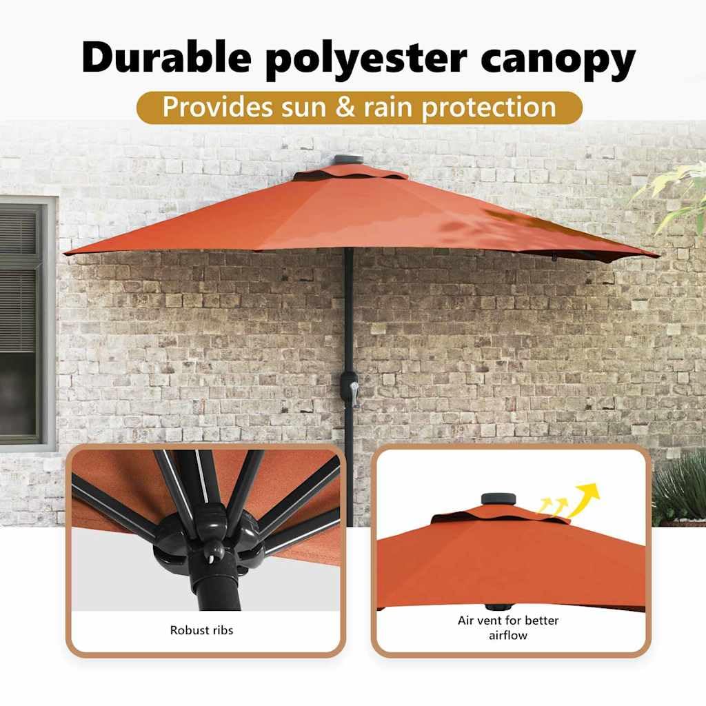 vidaXL Ombrellone da Giardino Mezzano con Luci LED, Tessuto Poliestere Anti-UV e Impermeabile, Manovella Regolabile, Struttura in Alluminio Grigio Scuro, 294 x 150 x 224 cm, Ombrelloni da Patio
