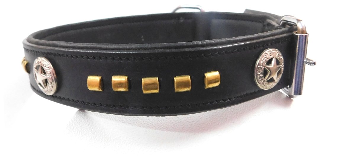 Skora for All Dog Breed Collar with Canvas with Sturdy Solid Brass Buckle. Hand Made |Color-Black Leather | Size - Large Suitable for Neck with Metalic Beautiful Design On Collar (B077BHM5XT) Amazon Price History, Amazon Price Tracker