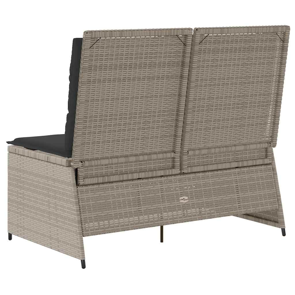 Ławka ogrodowa regulowana z poduszkami, jasnoszara, polirattan, 108 x 67 x 95 cm, nadaje się na taras i na zewnątrz