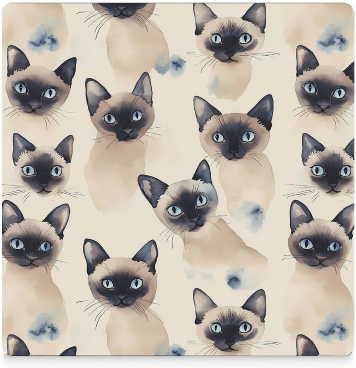 Watercolor Siamese Cats Funny Ceramic Coasters for Drinks Absorbent Cup Holder Tabletop Protector with Cork Base