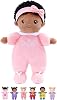 OUOZZZ Muñeca bebé negra de 10 pulgadas, compañera de abrazos rosa | Muñecas afroamericanas, juguetes para niña de 1 año, regalos de cumpleaños para niña de 1 año, juguete abrazable para bebés y niños pequeños 1