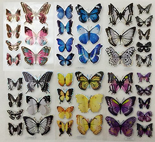 Holographic 3D 2 Layer Butterfly Waterproof Stickers Double Wing Butterflies Crafts, Card Making Decorations, Wall Stickers, Feature Wall Decoration 3D Crafts Butterflies Large (Yellow)