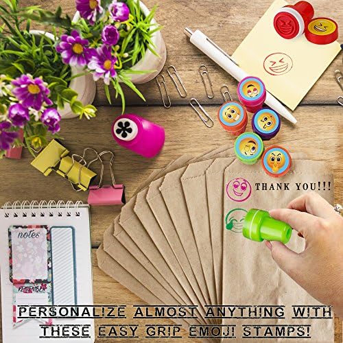 THE TWIDDLERS - 36 Self-inking Multi-coloured Stamps Different Emoji Smiley Faces for Kids Arts and Crafts Birthday Party Favours Easter Bag Fillers Teachers Rewards and Gift Prizes