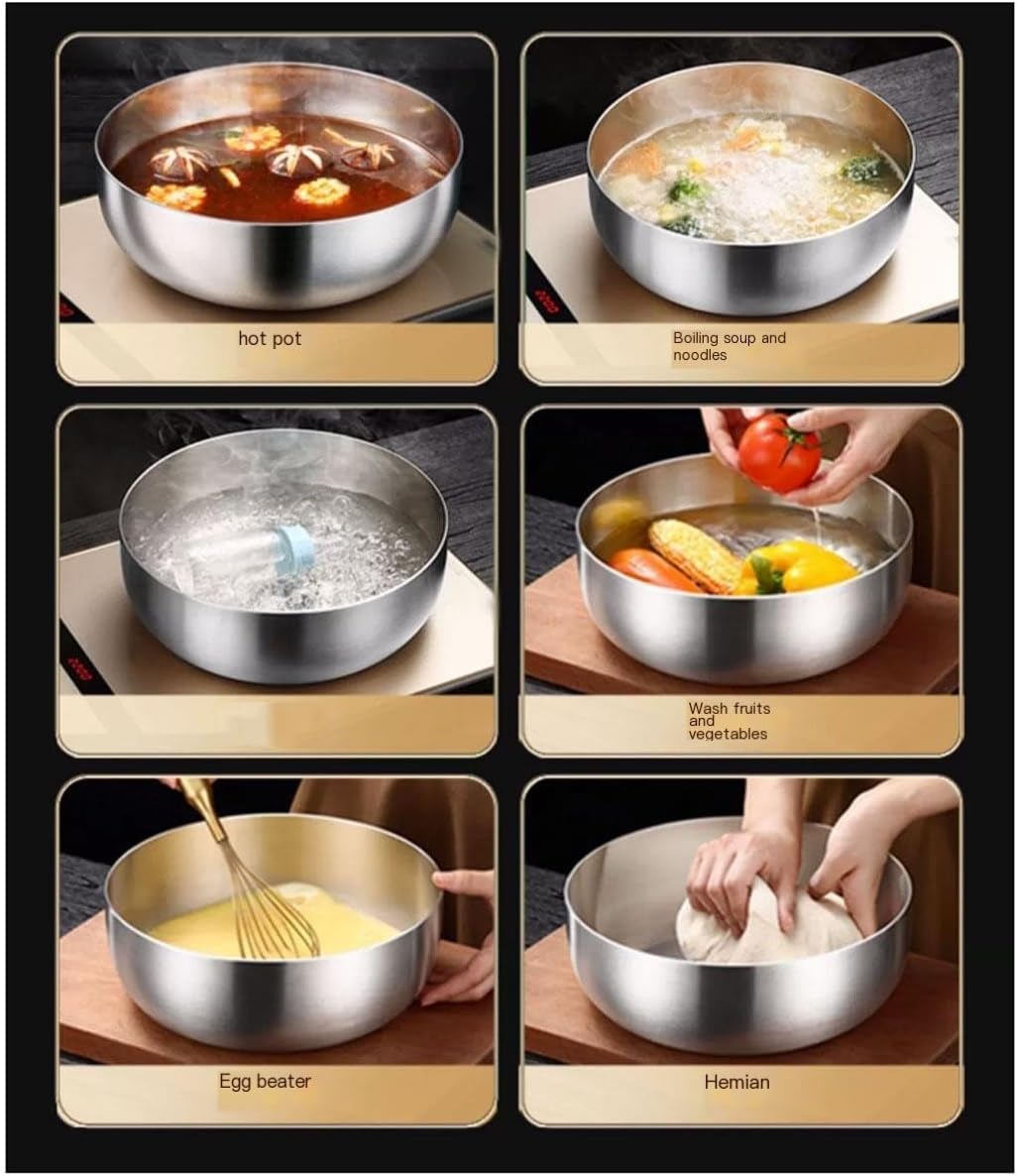 Mixing Bowls Pots and Pans Cooking Baking Metal Nesting Storage Bowls 5 Piece Set Salad Bowls 304 Stainless Steel Soup Bowls Barbecue Serving Trays
