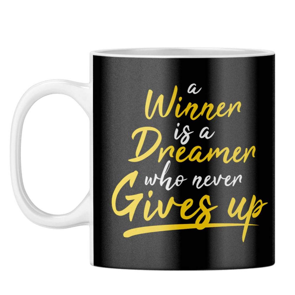 Winner Never Gives Up Designer Printed Coffee Mug (Ceramic, White, 320Ml)