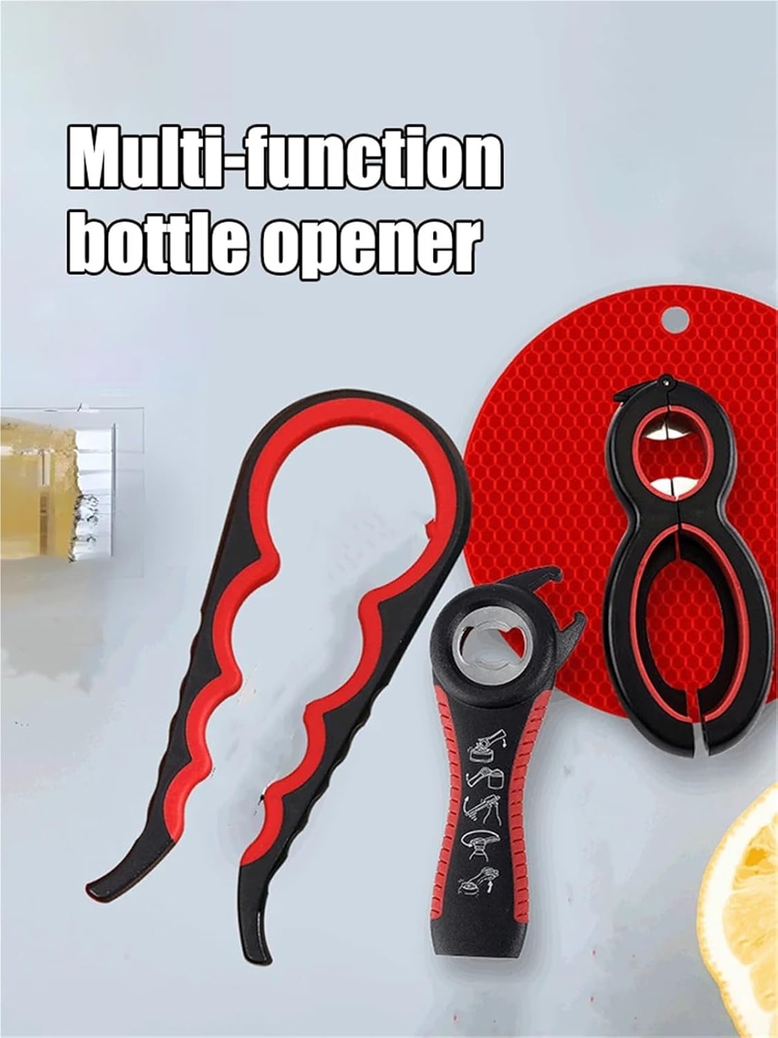 1set 3Pcs Multifunctional 6-in-1 Jar Opener And 4-in-1 Bottle Opener with Non-Slip Lids Gripper-Kitchen Tool for Easy Opening