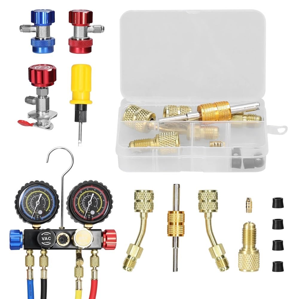 Set manometro for aria condizionata Strumento di ricarica del refrigerante a 4 vie Manometro a doppio valore adatto for refrigerante R22/R134a/R410a