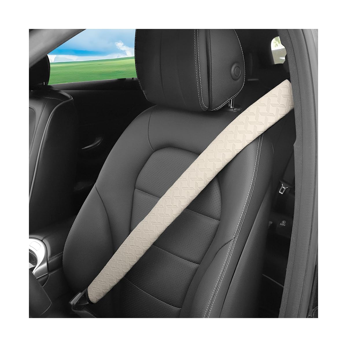 KHGUZ 2PCS Extra Long Car Seatbelt Cover, 29.53 inches Soft Leather Vehicle Safety Seat Belt Strap Cushion, Comfortable Auto Shoulder Neck Chest