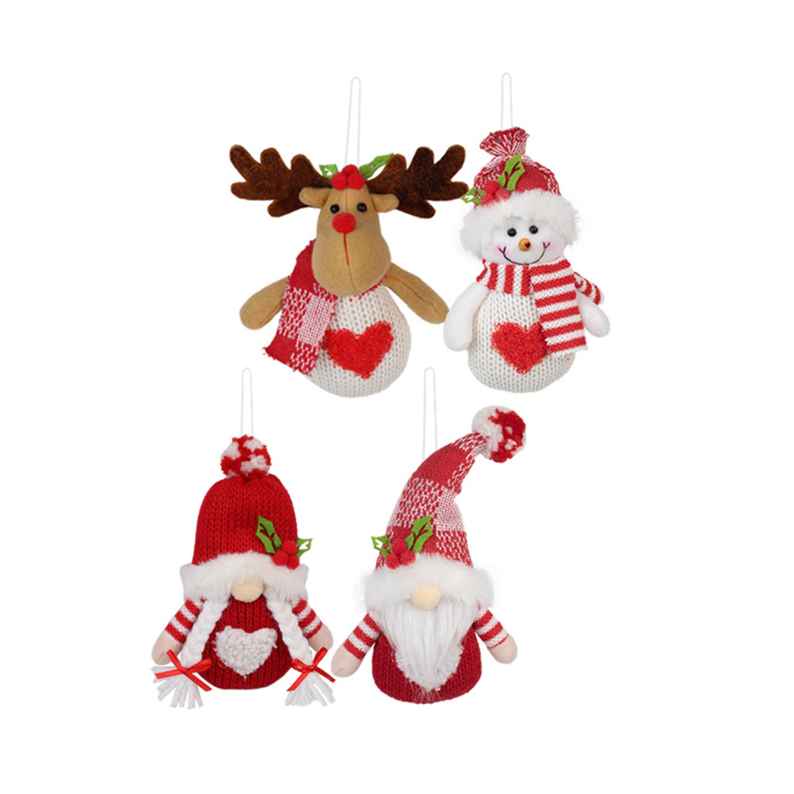 Tsophreniq Of 4 Polyester Pendants Christmas Tree Embellishments Santa Snowman Deer Dolls Colorful Hangings Holiday Decoration Polyester Christmas Pendants