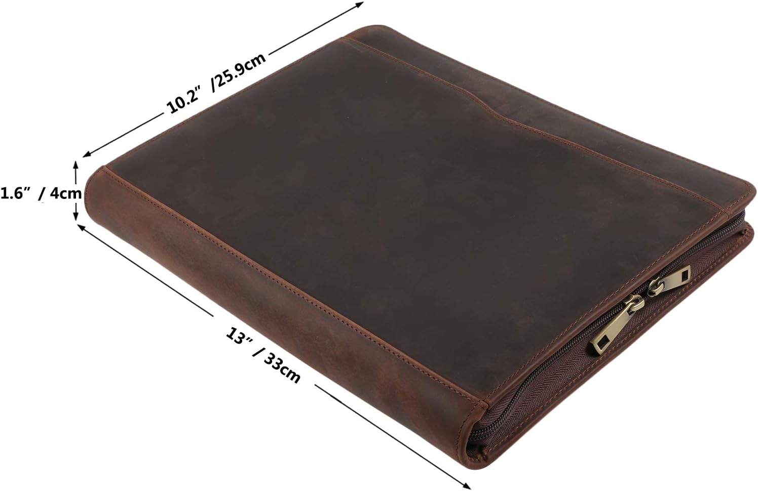 Professional Leather Business Padfolio Portfolio Case, 3 Ring Binder,Zippered Business Document Organizer Tablet Holder Folder Case,with Letter Size Notepad (Dark Brown) : Office Products