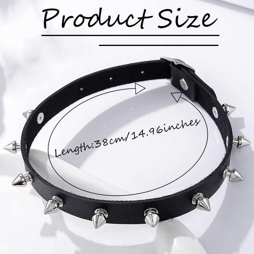 Cool Punk Choker Metal Spike Studded Leather Collar Necklace Black Leather Necklace for Women - Image 7