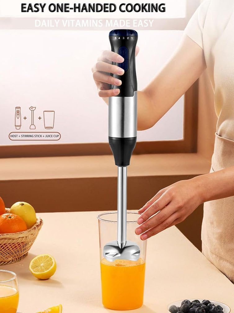 1000W Electric Hand Blender with 5 Speed Settings, Stainless Steel Blade, 700ml Beaker - Perfect for Soups, Sauces, and Smoothies