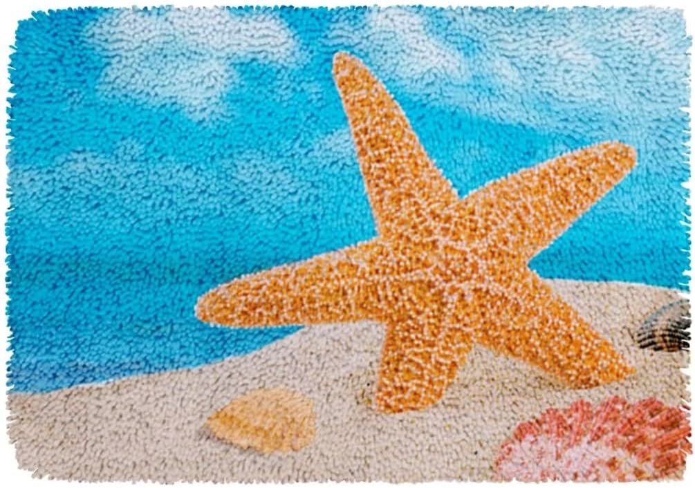 clubevy Latch Hook Kits for Adults Starfish DIY Latch Hook Rug Kits for Kids, Animal Pattern Crochet Kit for Beginners, Rug Making Kits, Gift Packaging