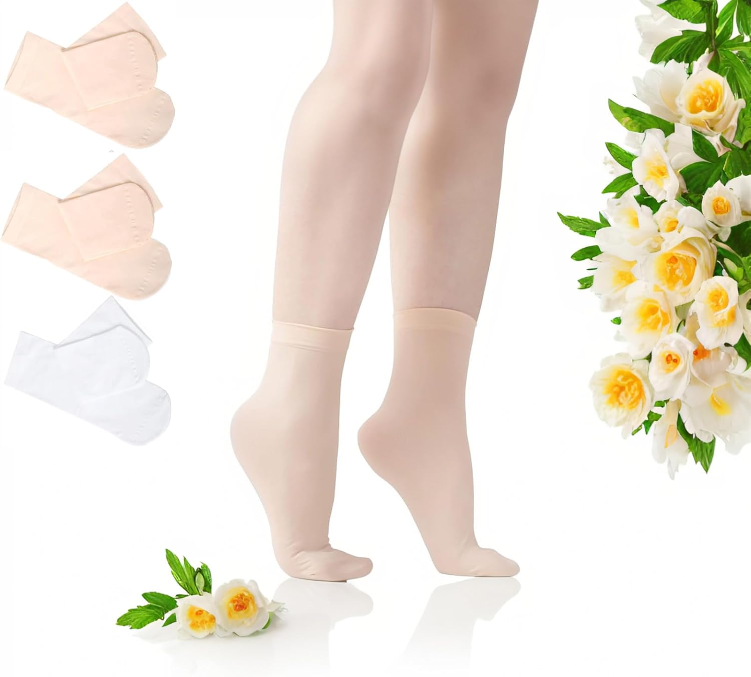 Ballet Socks for Girls 3-Pack Silk heel-Less Dance Socks Ultra-Soft Seamless Design