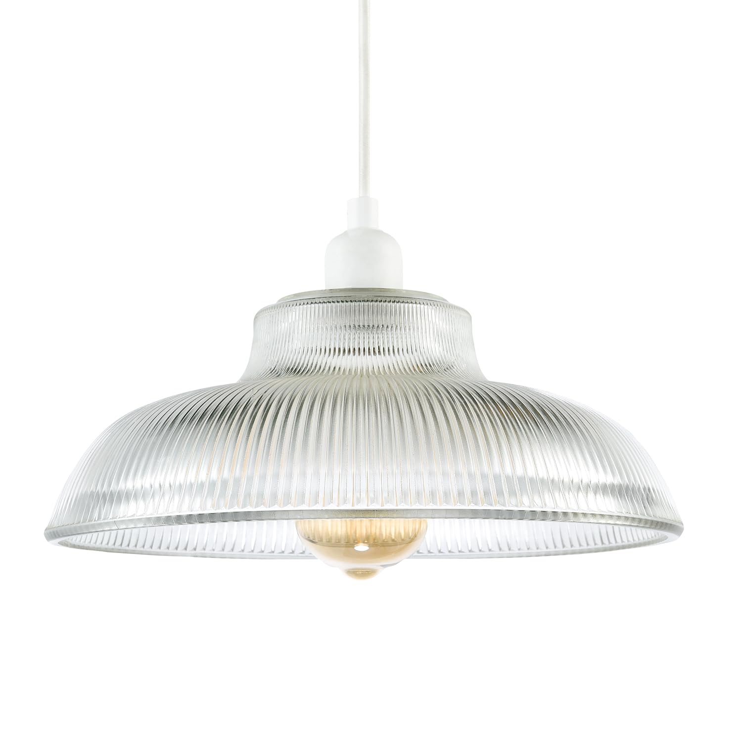 Rackhams Light Classic American Diner Clear Ribbed Glass Ceiling Pendant Shade