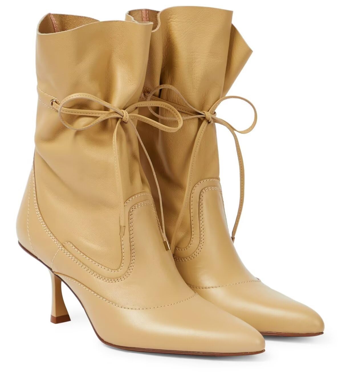 Womens Genuine Leather Pointed Toe Ankle Boots Fashion Lace-Up Mid-Calf Boots Kitten Heel Dress Boots