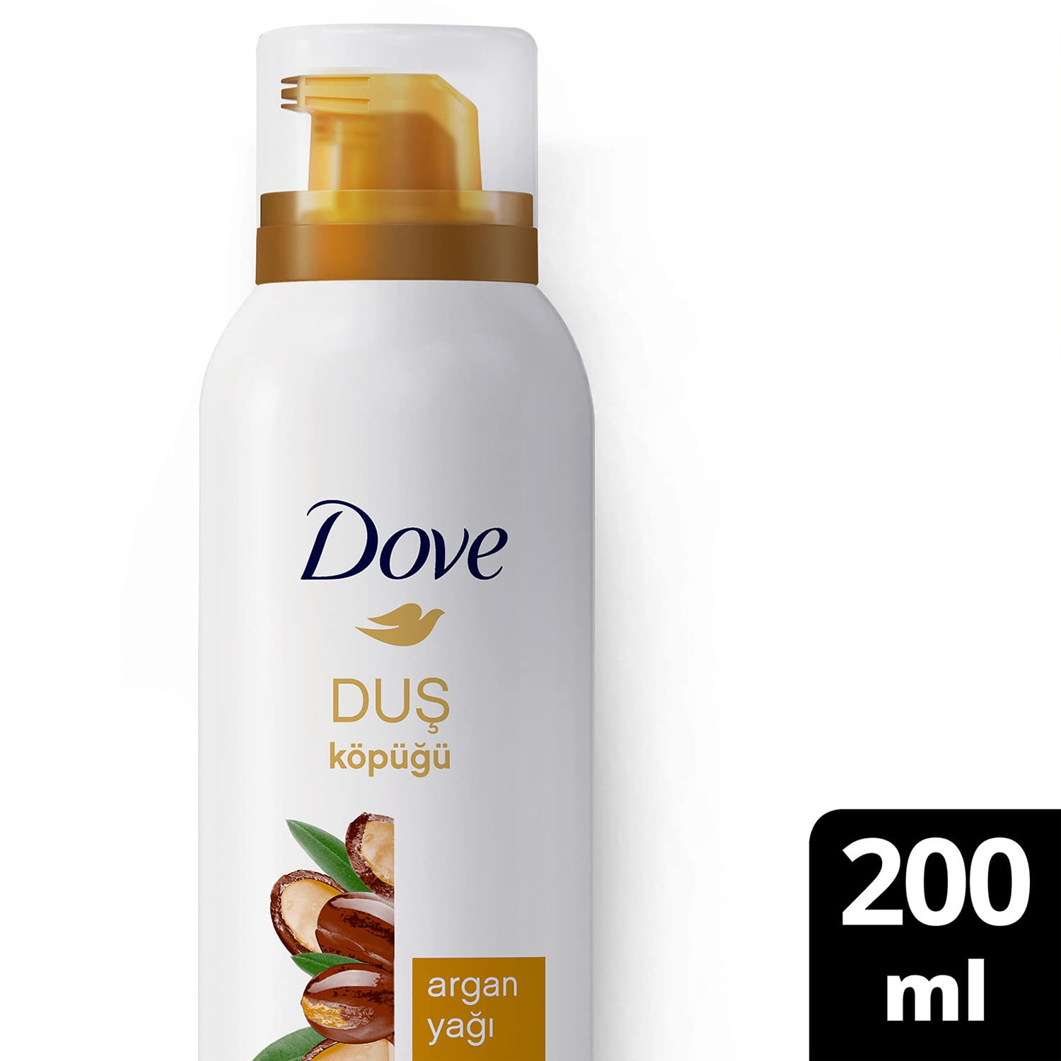 Dove Argan Yağı Duş Köpüğü,10 Kat Daha Yoğun Köpüğe Sahip Kremsi Formül, 200 ml, Beyaz