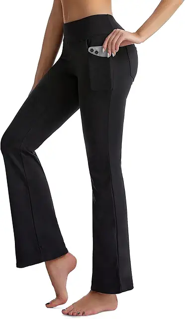 Bootcut Yoga Scrub Pants for Women - Stretch Flared Leggings with Pockets