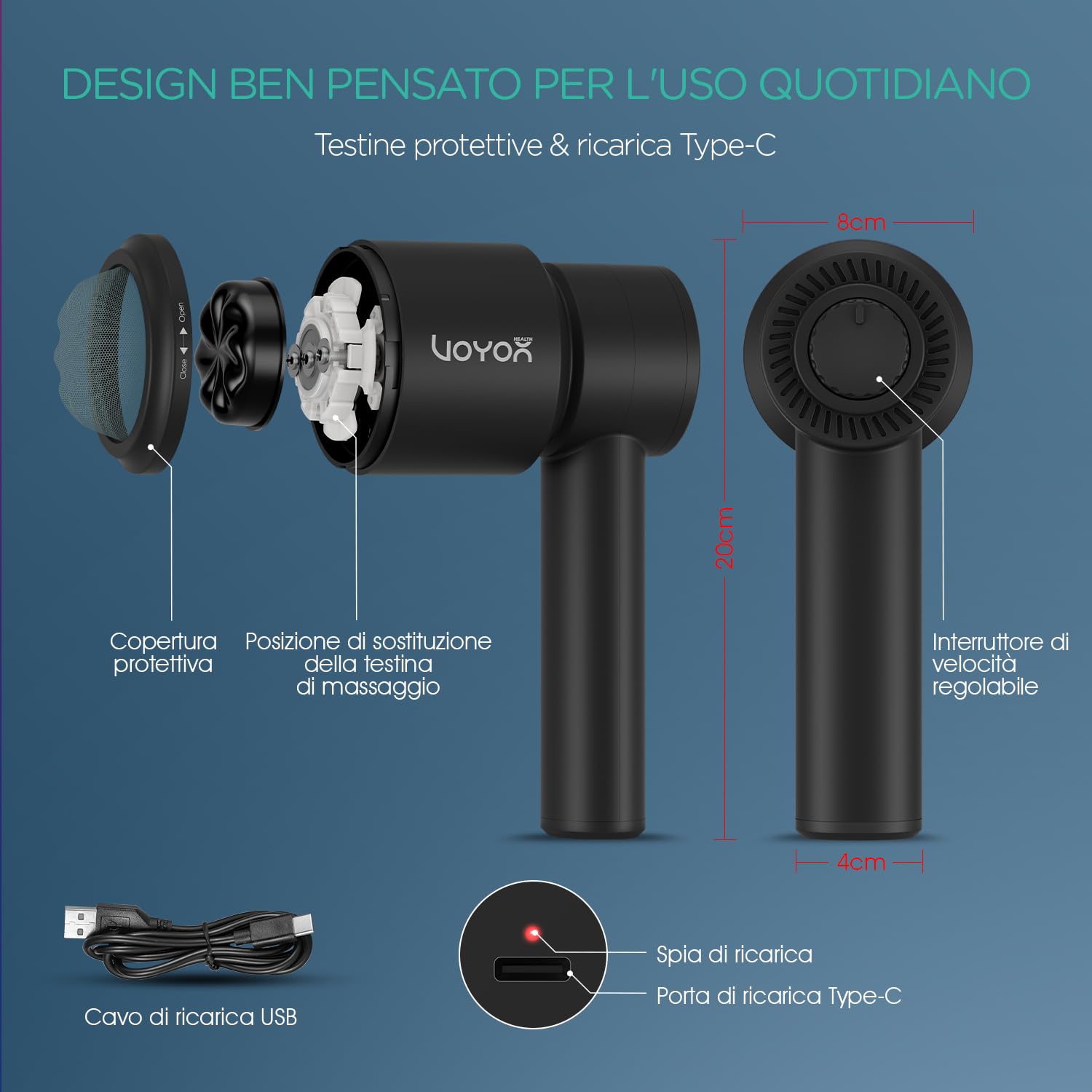 Massaggiatore Anticellulite, Palmare Elettrico Vibromassaggiatore per Alleviare la Fatica e Rilassare I Muscoli, Massaggiatore Portatile a 5 Teste Multifunzionali CM410 (Nero)