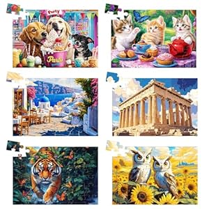 6 Pack 36 grote puzzelstukken, eenvoudige puzzels voor senioren, spellen voor senioren met dementie, met entertainment en therapeutische waarde, wordt geleverd met 6 zakken, doordacht cadeau voor