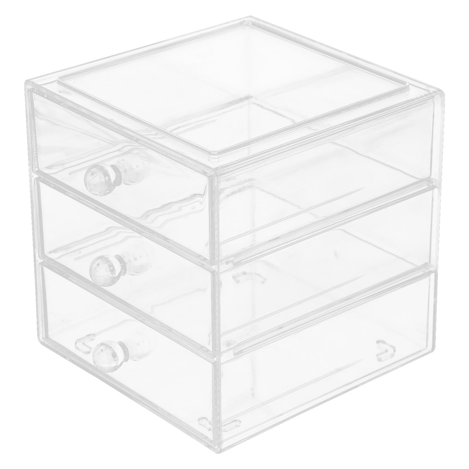 Healvian Organisateur de Maquillage Acrylique 3 Tiroirs Multi-fonction pour Ranger Cosmétiques, Boîte de Rangement Transparente Pratique et Élégante pour Bureau