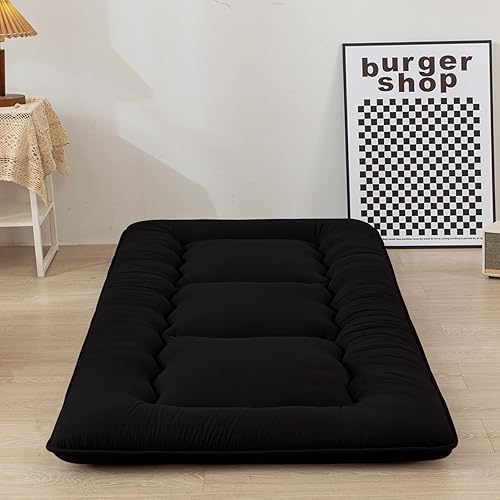 MAXYOYO - Colchón para cuna de piso japonés negro de 4 pulgadas, colchón futón, estrecho, para dos camas individuales, para adultos, colchón
