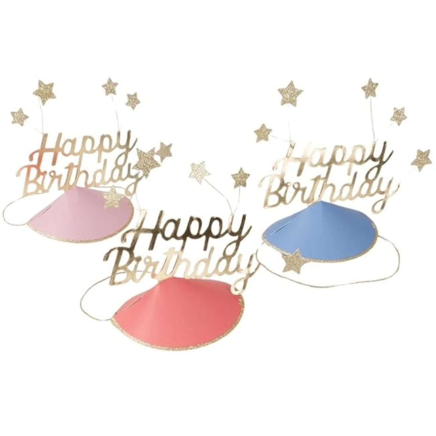 Meri Meri - Happy Birthday & Stars Party Hats(FOIL) - Happy Birthday & Yıldızlar Parti Şapkaları (6'lı)
