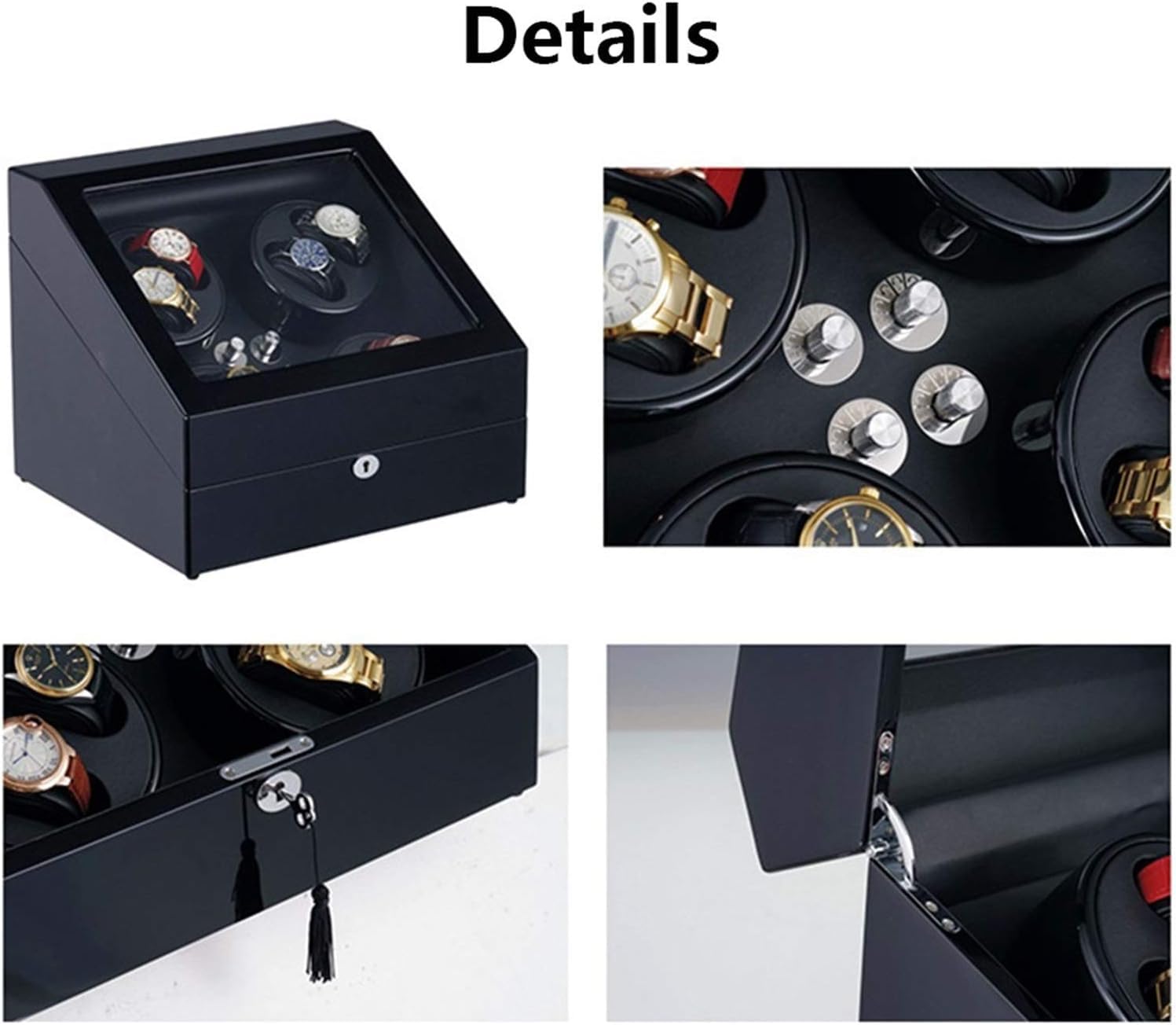 FENOKD Watches and Jewelry Black Watch Winders Box for 8 Automatic Watches, with 4 Rotation Modes, Super Quiet Motor, for Man a