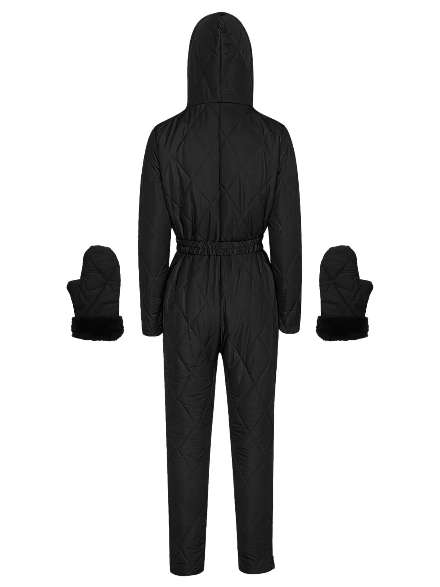 Alvivi Damski kombinezon narciarski, zimowy, ciepły kombinezon narciarski, kombinezon śniegowy, kombinezon z kapturem, wiatroszczelny, snowboard, narty, czarny, XL