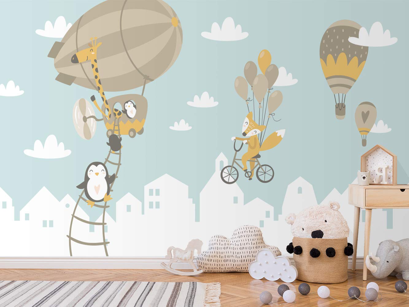 Oedim Fotomural Infantil Vinilo para Pared Animales en Cielo | Mural | Fotomural Infantil Vinilo Decorativo |350 x 250 cm | Decoración comedores, Salones, Habitaciones