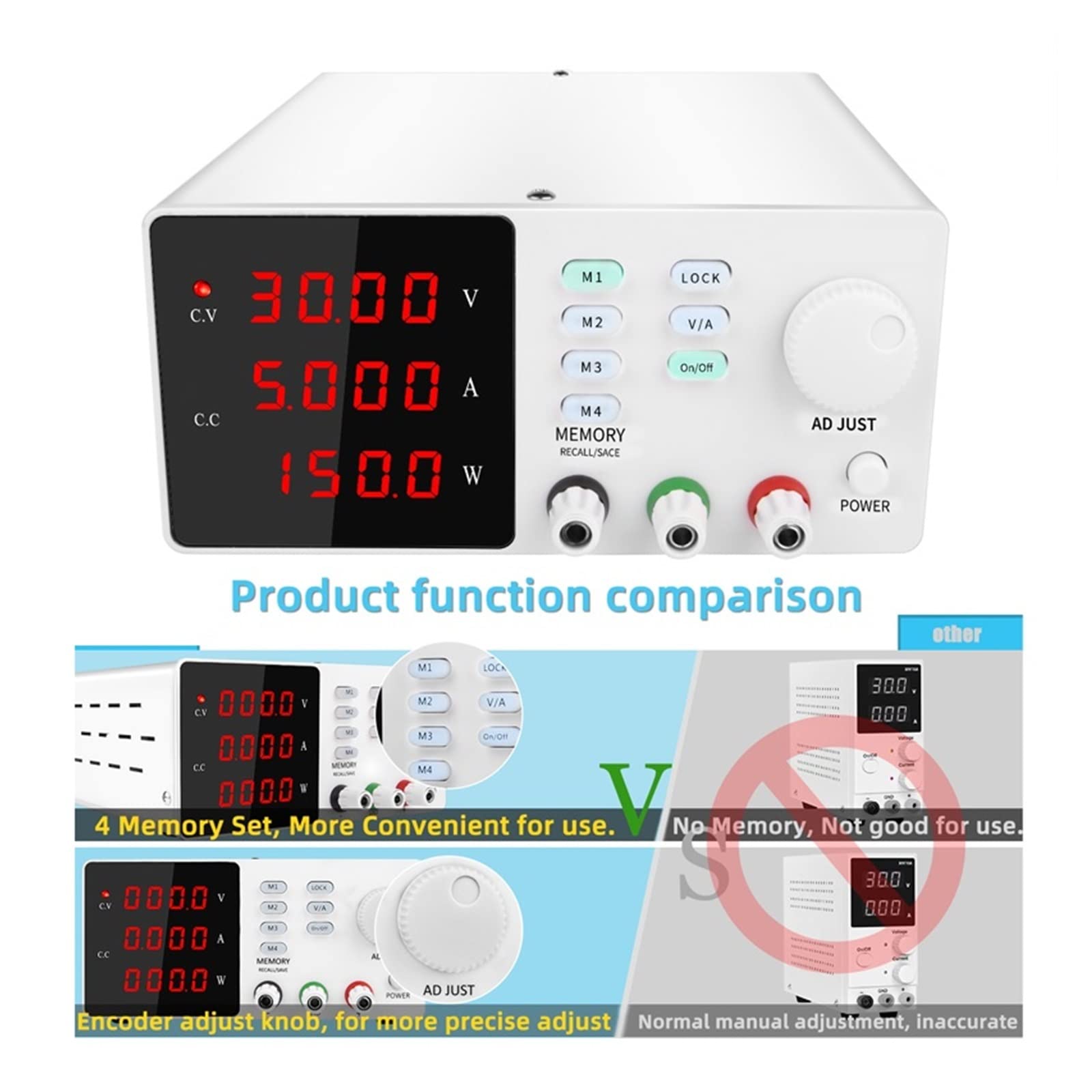 Fuente de alimentación de laboratorio CC voltaje ajustable 30V 5A ajuste fino fuente de banco de conmutación regulada por laboratorio DIY con mayor sensibilidad y precisión