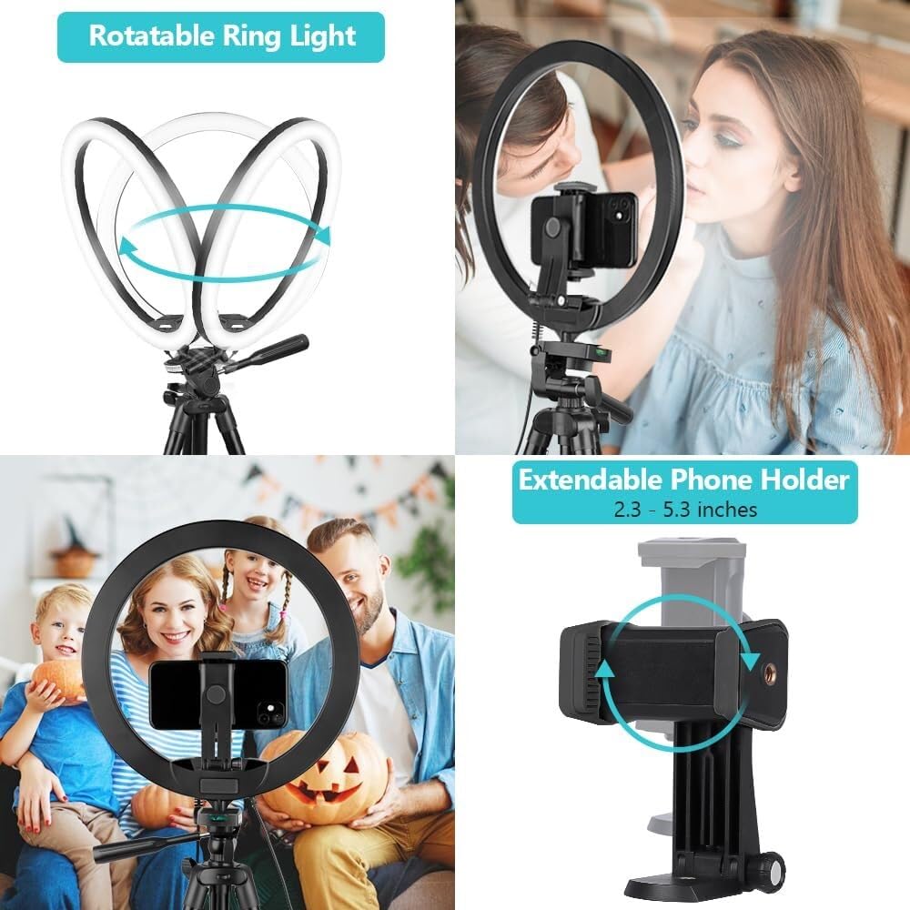 Ringlicht mit Ständer, 127 cm (50 Zoll) Handy-Stativ für iPhone und Android, LED-Ringlicht mit Fernbedienung, 3 Farbmodi und 10 Helligkeitsstufen für TikTok, Zoom und Videoaufnahmen
