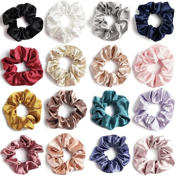 Coleteros de Seda para Pelo - Pack de 16 Gomas Elásticas Suaves para Mujer
