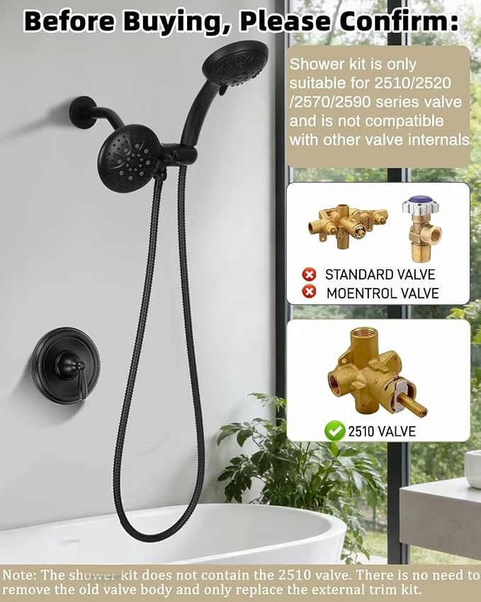 Kit de reemplazo para grifería de ducha Moen, kit combinado de grifo de ducha dual, cabezal de ducha de mano y lluvia en negro mate, sistema combinado 2 en 1, mango y manguera metálica (válvula y cartucho no incluidos) miniatura 2