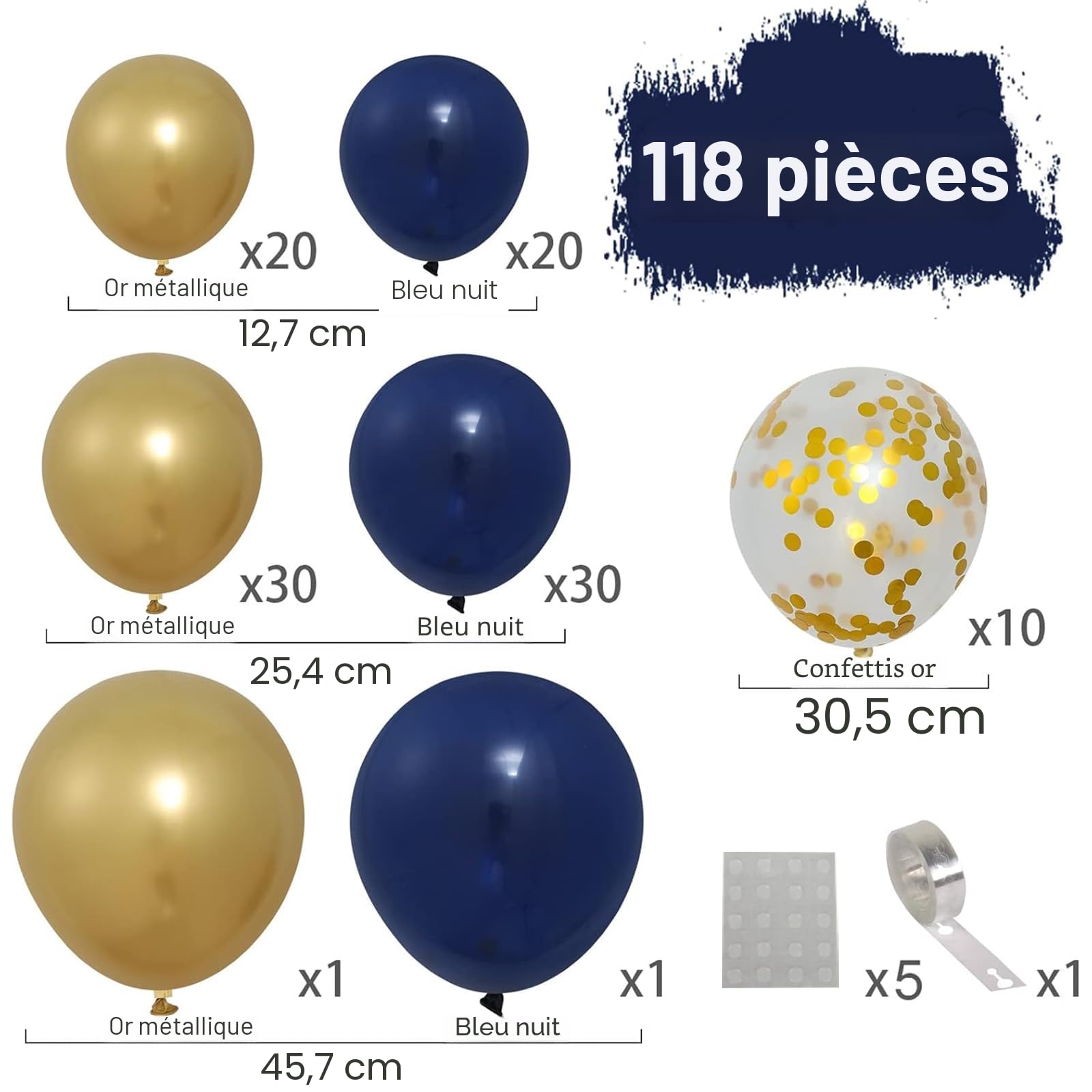 Arche Ballon Bleu Or, 114 Pcs Ballons Anniversaire, Guirlande de Ballons Bleu Marine, Ballon Bleu Or pour Decoration Anniversaire Garçon, Baby Shower Garçon, Décoration de Fête de Mariage