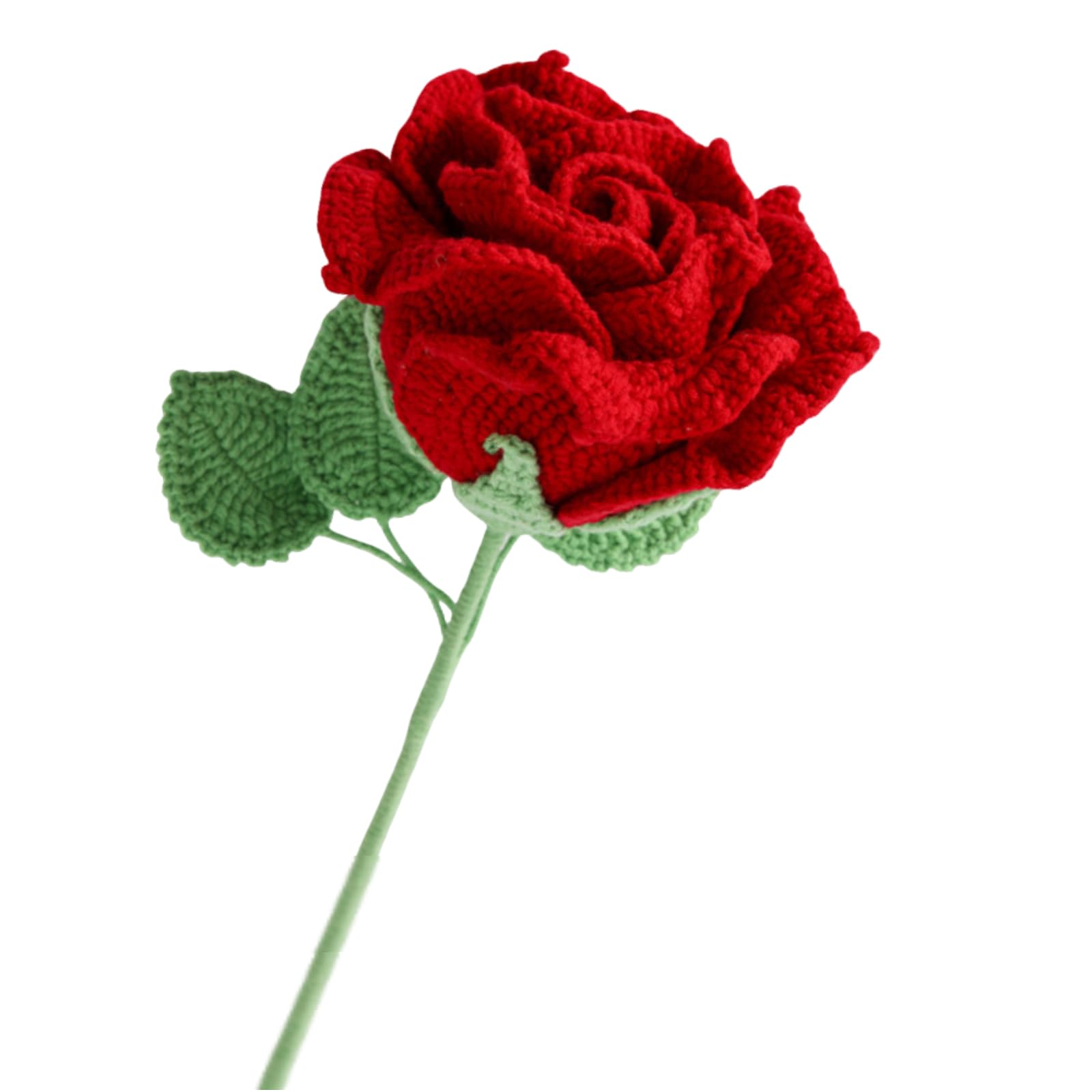 JOPOYOCO Crochet Blumen,Häkelblumen, 1 Stück gestrickte künstliche Wolle Groß Rot Rose für Muttertag Mädchen Geschenk Hochzeit Bouquet Jahrestag Valentinstag Frauen Tag