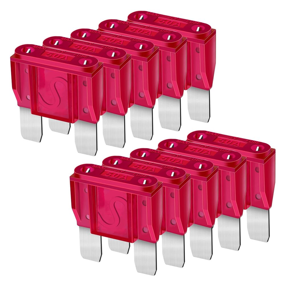 Gebildet 10Pcs Blade Fuses Maxi APX Replacement Fuses 50A for Cars Trucks RVs Boats Automotives Vehicle Campers SUV