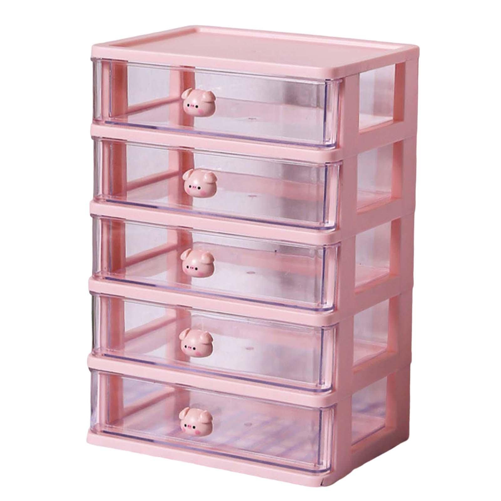 Set di 2 organizer da scrivania per cassetti e cosmetici, per tavolo da toeletta, 5 cassetti, rosa