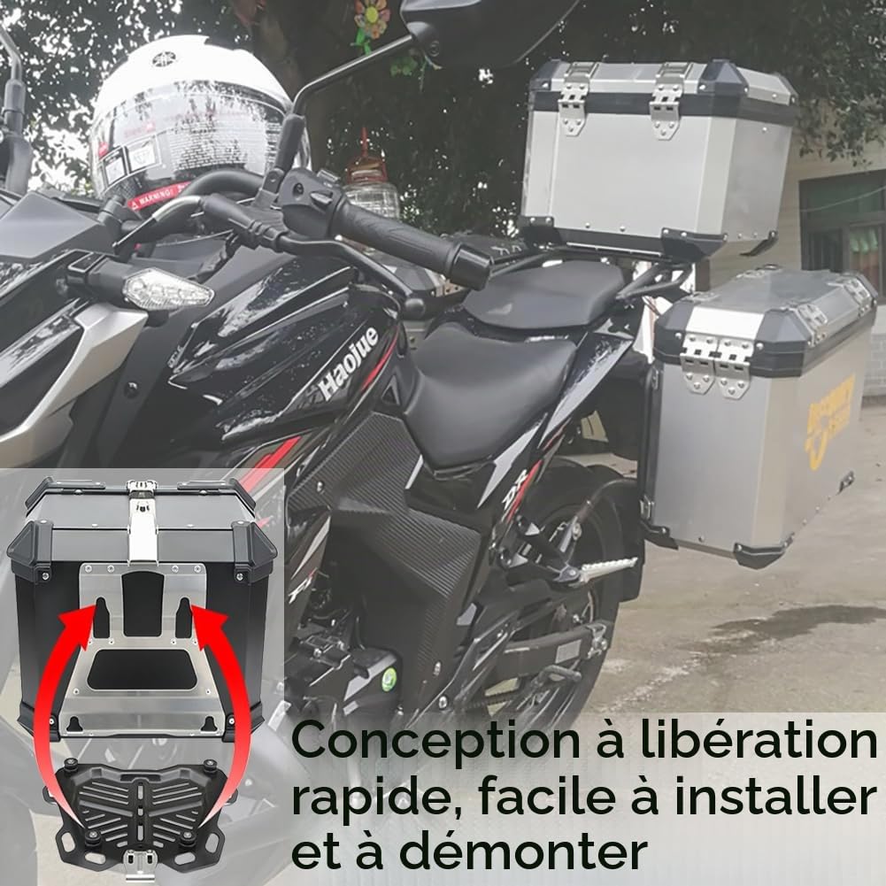 X-Silver Aluminium Scooter Top Case, Imperméable, 55L avec Serrure de Sécurité & Dossier, Base à dégagement Rapide pour Casque et Bagages