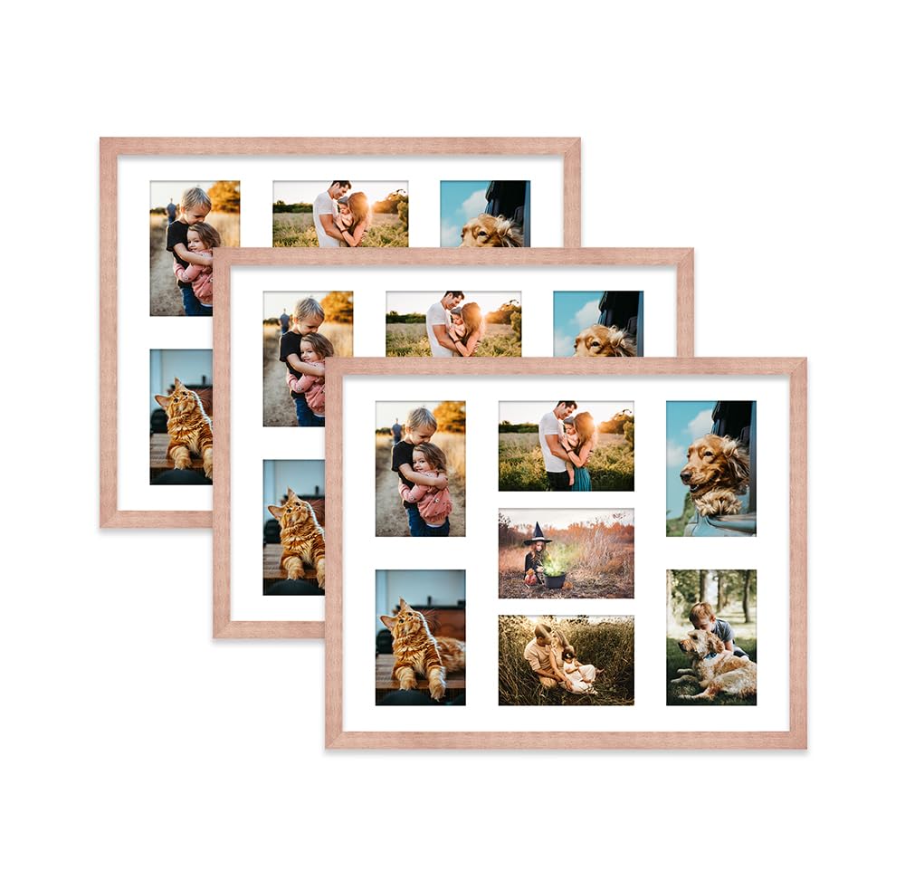 Bronze Multi Photo Frame - Holds 7 x 6x4 Pictures, Family Collage Picture Frame for Wall Display, 20x16 Frame size, Set of 3