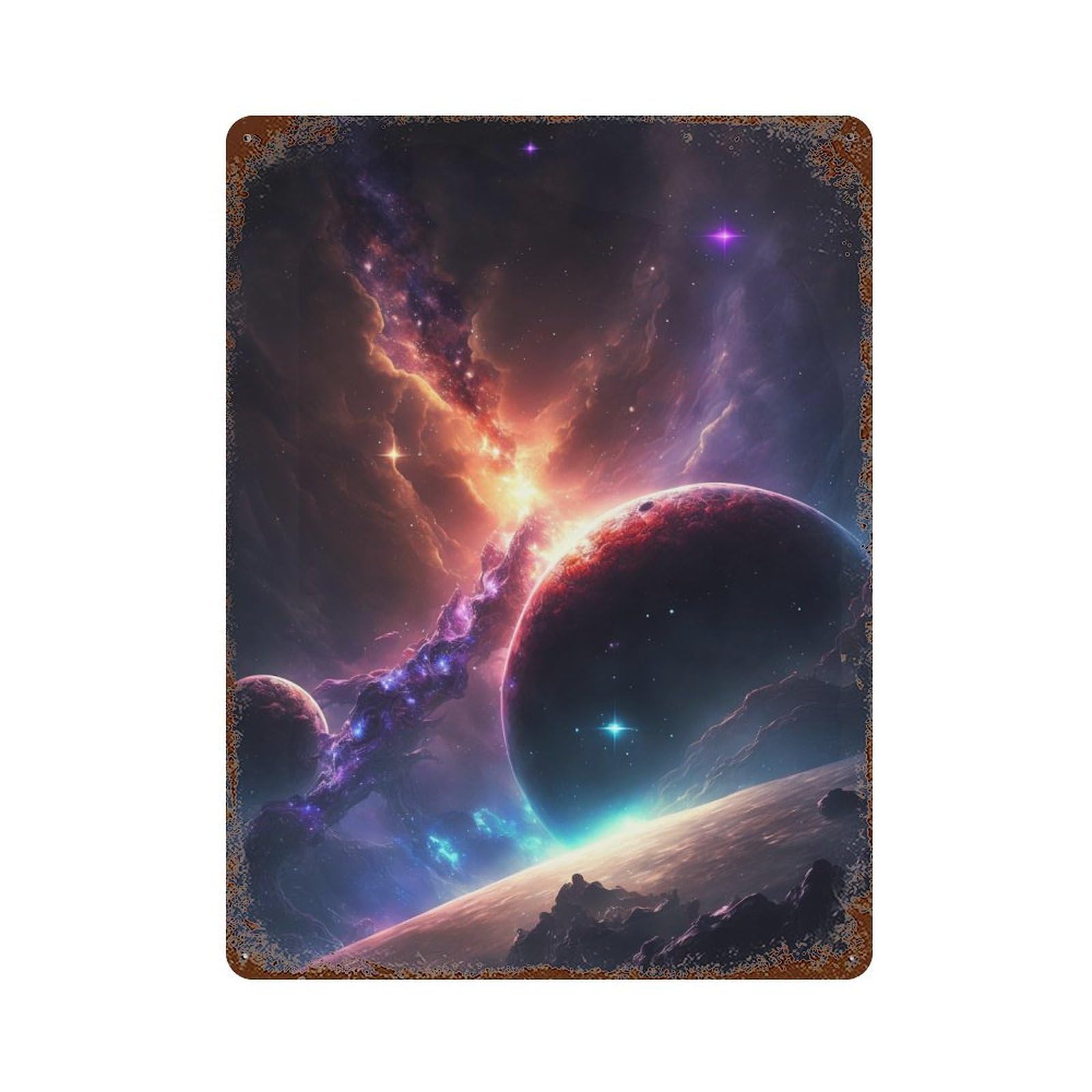 Galactic Nebula Dreamscape 15.7"x11.8" Rustic Tin Plaque, Retro Wall Decor for Garage, Bar And Workshop Decor