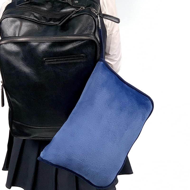 ShezPretty Premium 2in1 Soft Travel Blanket Pillow with Airline Hand Luggage Sleeve and Backpack Clip Airplane (Navy Blue)
